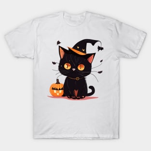 Cute black Halloween kitty in a hat T-Shirt